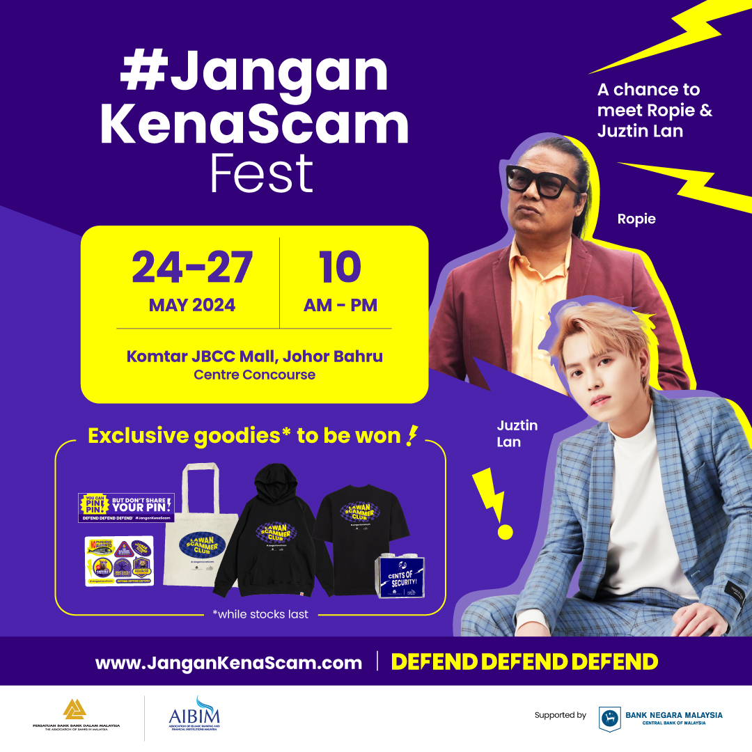 Image for #JanganKenaScam: The first immersive #JanganKenaScam education roadshow is finally making a stop at @komtarjbcc this 24 – 27 May together with these famous artists!
