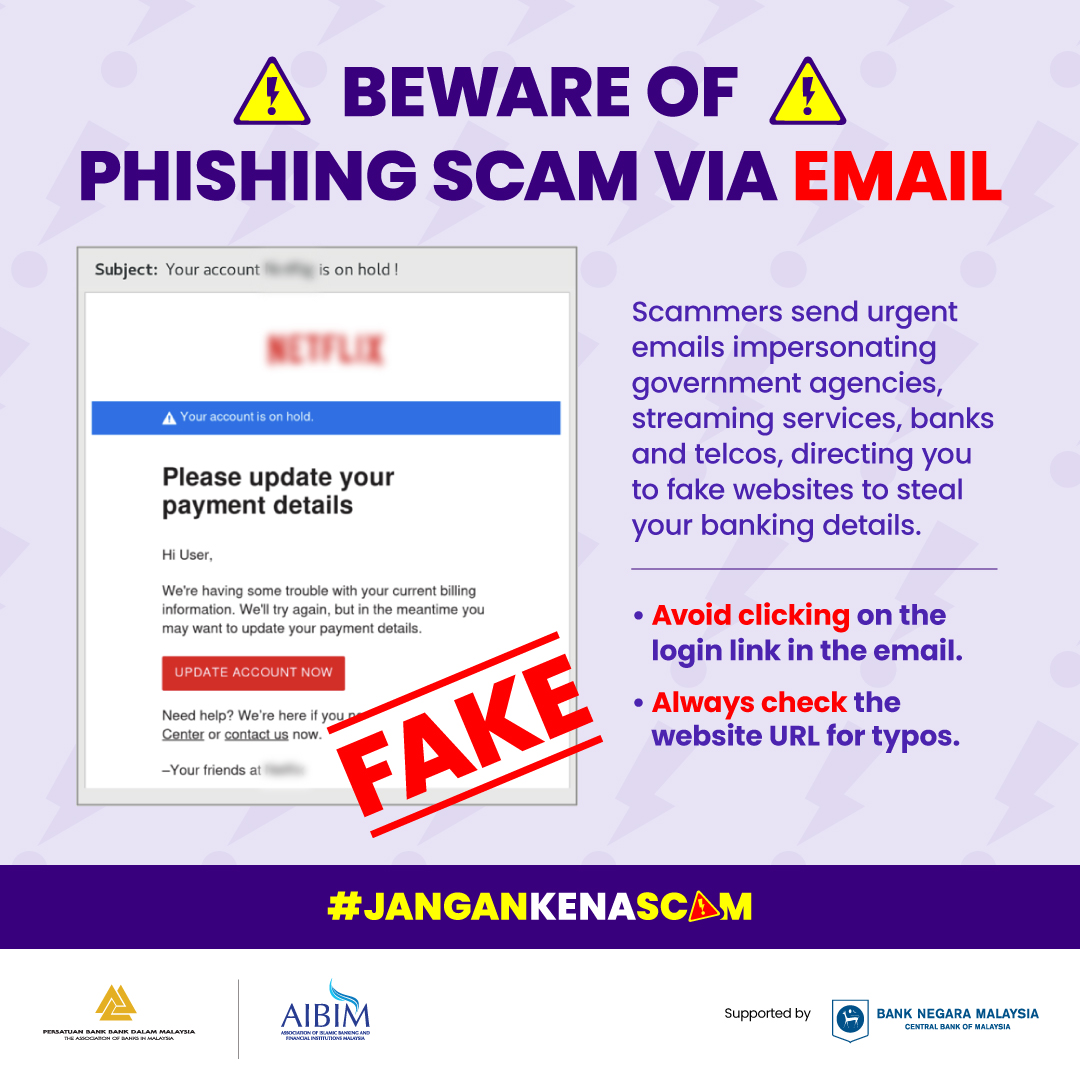 Image for #JanganKenaScam: [SCAM ALERT]🚨 BEWARE OF PHISHING SCAM VIA EMAIL AND SMS