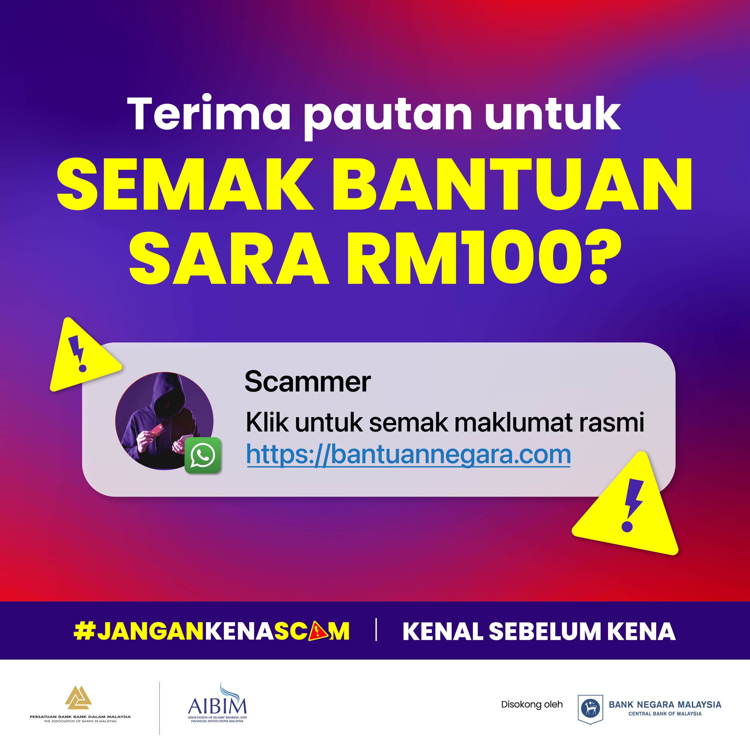 Image for #JanganKenaScam: Jangan klik pautan bantuan SARA RM100 yang dihantar oleh pihak ketiga