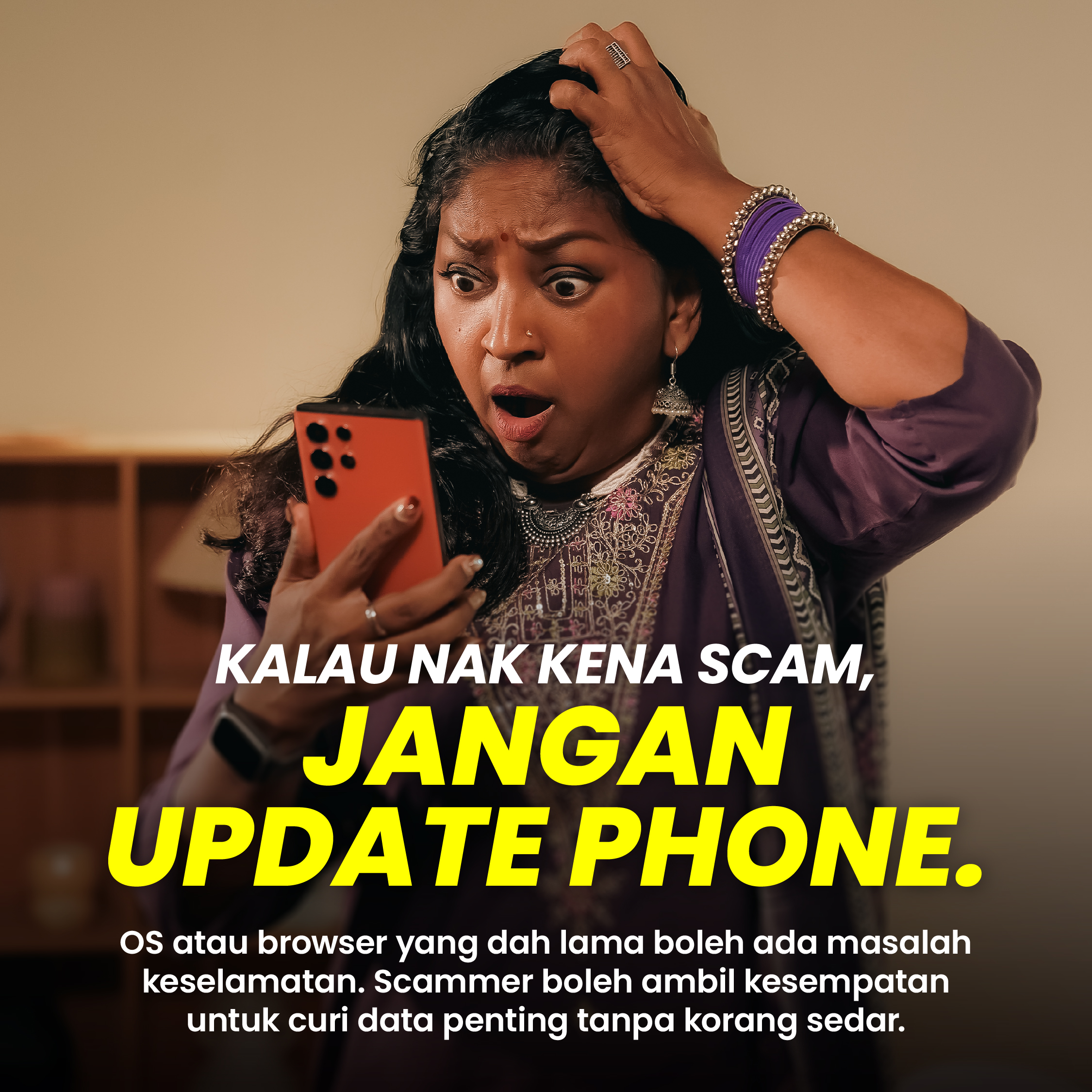Image for #jangankenascam: Kalau nak kena scam, senang je – jangan update phone.